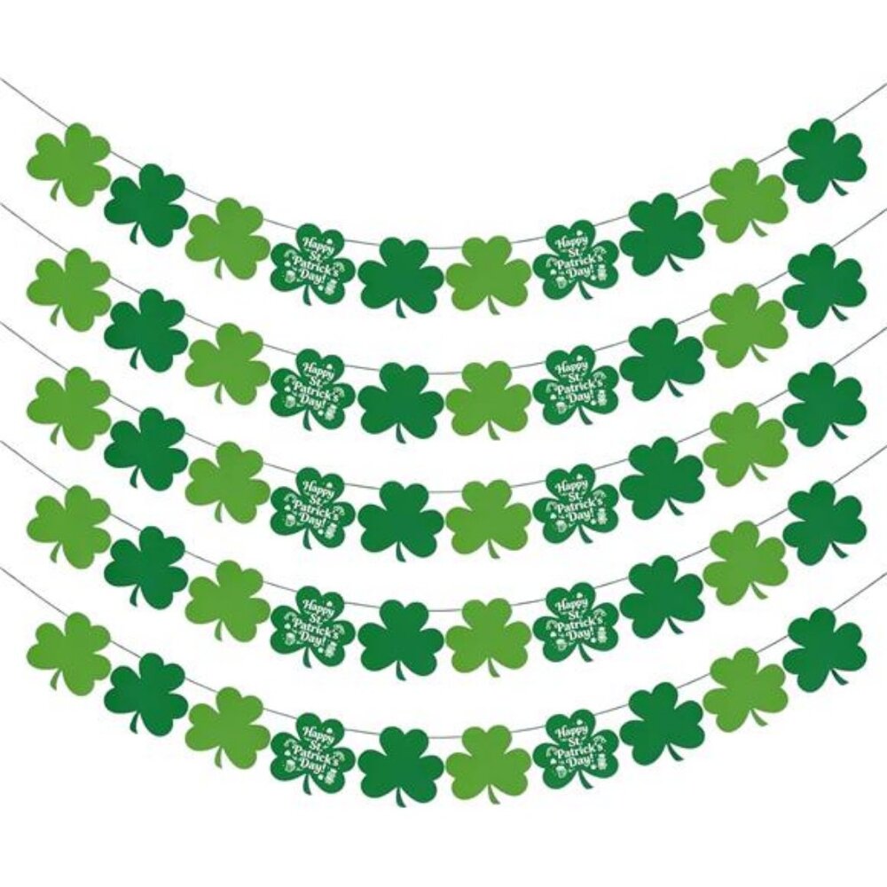 St Patricks Day Decorations 5 Pack Shamrock Clover Garland Banner - NO DIY